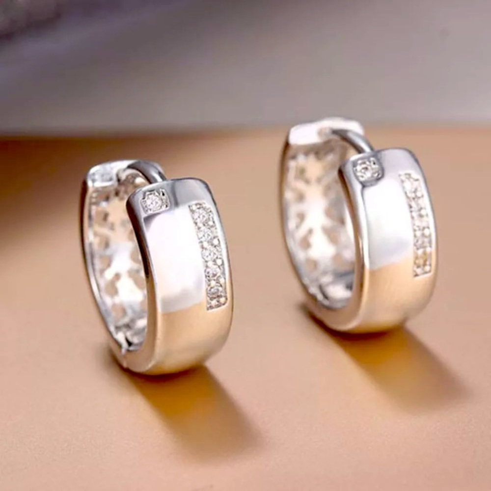 Sterling Silver 925 Diamond Huggie Hoop Earrings